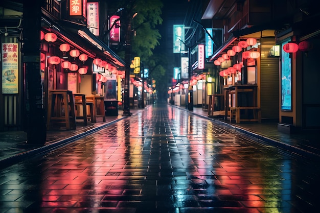 Photo japan neon street at night wet street