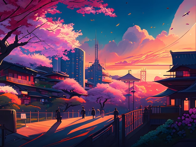 Japan prachtige landschap illustratie