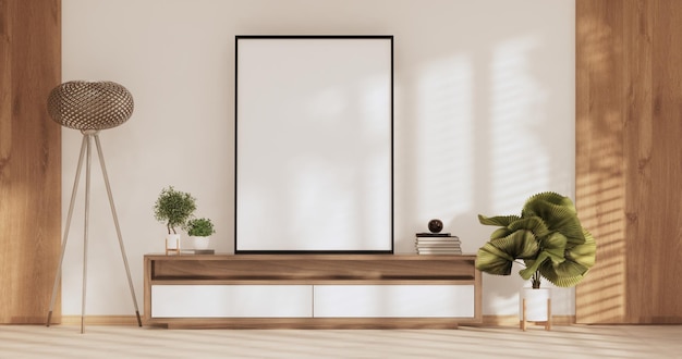 Japan room Minimal cabinet for tv interior wall mockup3d rendering