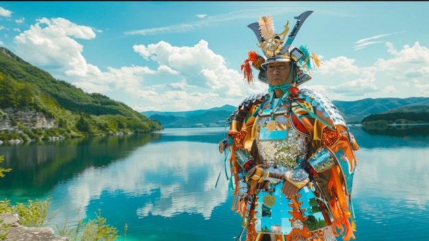 A Japan samurai with chrome and refection armor