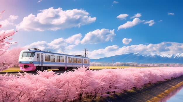 japan schilderachtige trein japan landschap filmische verlichting zonnige blauwe lucht