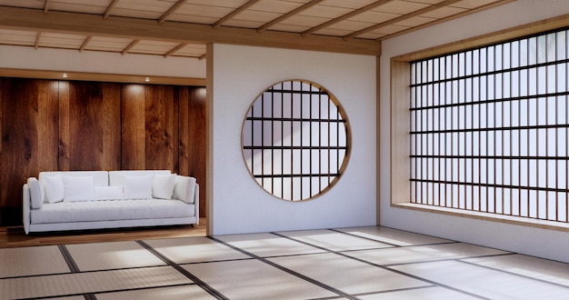 Japan style big living area in luxury room or hotel japanese\
style decoration3d rendering