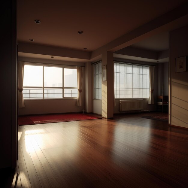 Japan style Modern minimalistic interior cinematic ligh dark