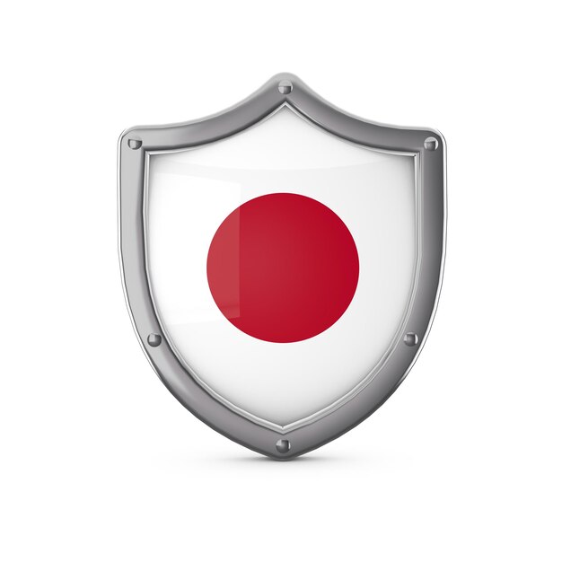 Japan veiligheidsconcept metalen schildvorm met nationale vlag