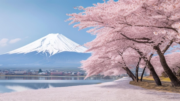 일본 젠 풍경 파노라마 뷰 사진 사쿠라 꽃 파고다 평화 침 탑 벽