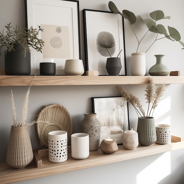写真 japandi shelf styling modern minimalistic
