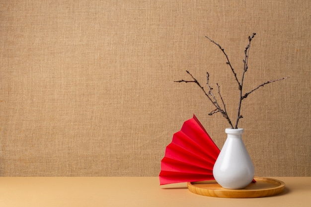 Photo japanese aesthetic with red fan