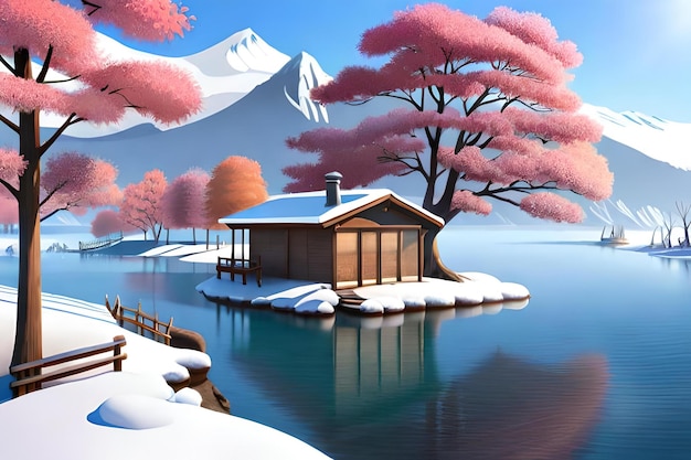 日本のアニメーション 3D 景色の美しい自然のニュアンス