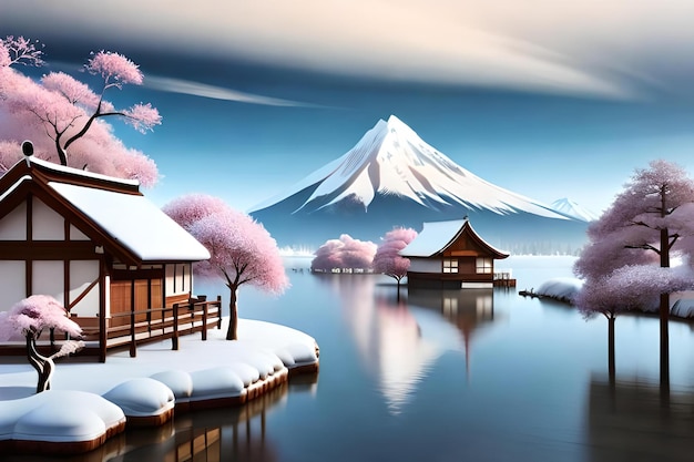 Japanese animation 3D landscape scenery with beautiful natural nuances