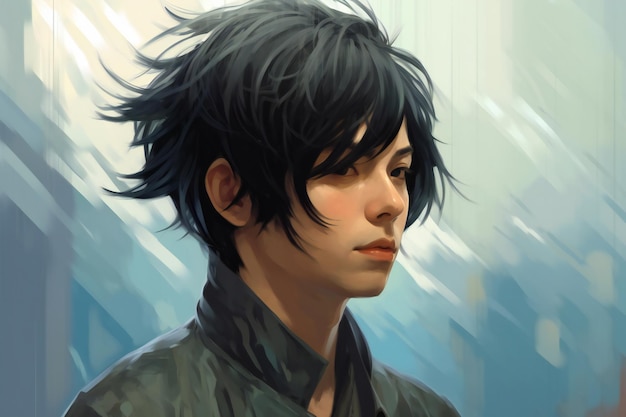 A Japanese anime manga style man with black hair