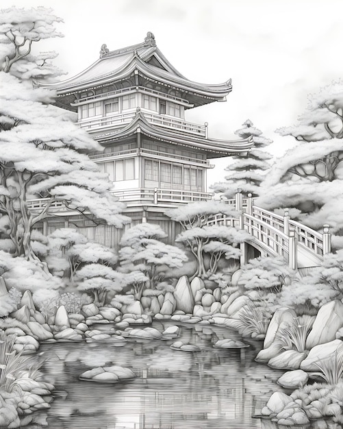 Japanese Architecture Coloring Page