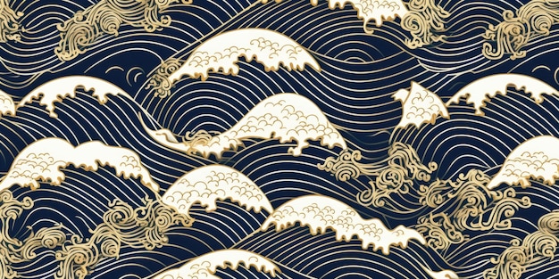 Photo japanese art style of wave seamless pattern