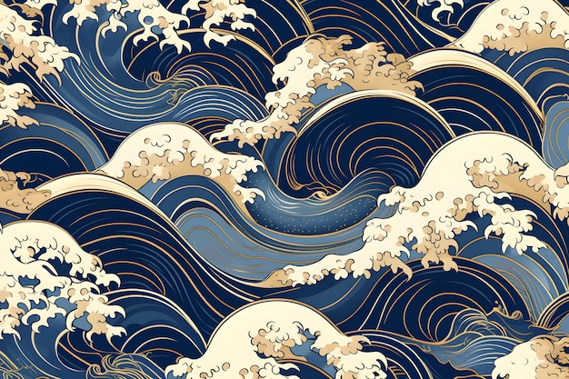 Photo japanese art style of wave seamless pattern