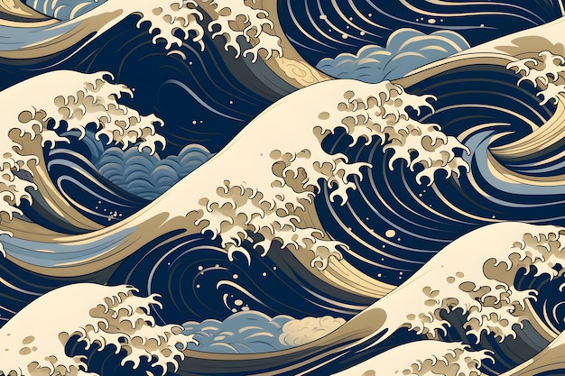 Photo japanese art style of wave seamless pattern