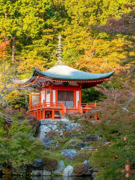 Japanese autumn fall. Kyoto Daigoji temple.