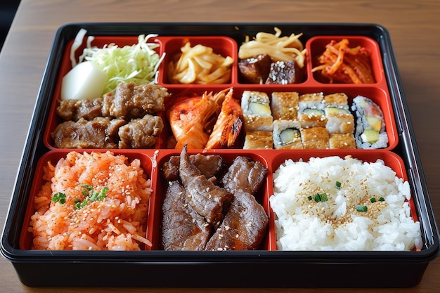 Japanese bento box showcasing a variety of flavors delights taste buds