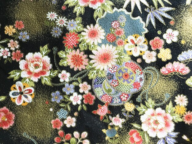 Japanese Black Floral Cloth