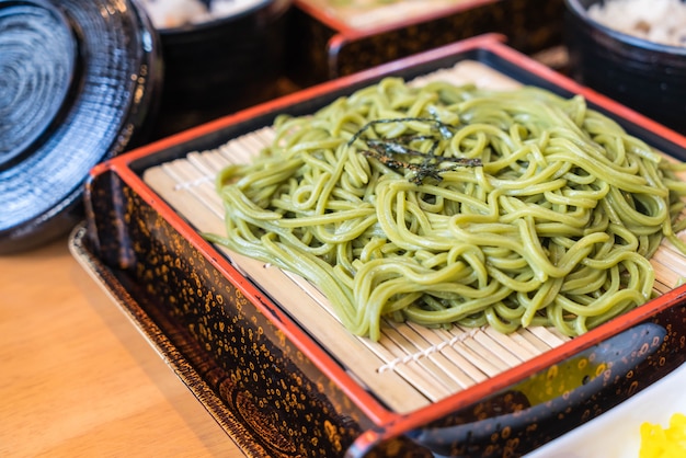 Japanese Cha Soba (Green tea Soba) in dish 