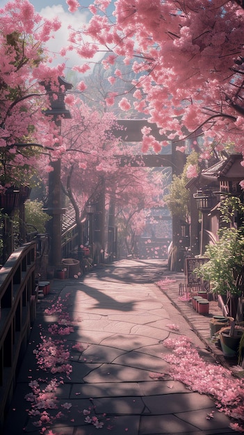 Japanese cherry blossom path