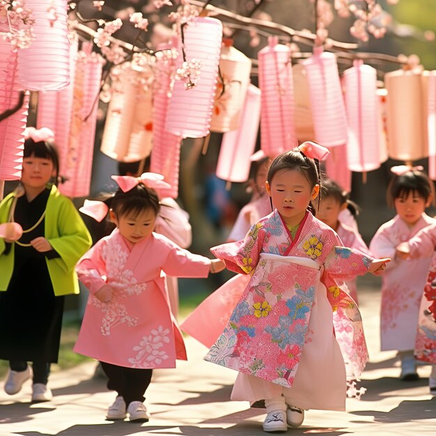 ピンクの日本の子供祭り