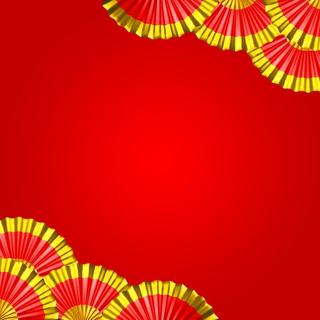 Japanese and Chinese Hand fans with lantern .Traditional red chinese new year background.