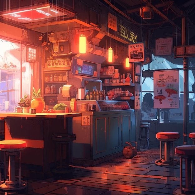 Premium AI Image | Japanese coffe shop illustration