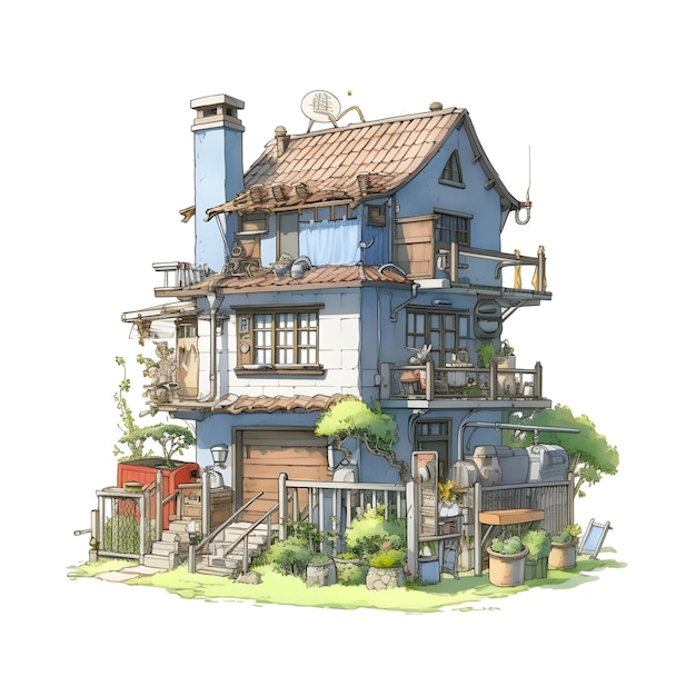 Japanese concept art house hand drawn cozy