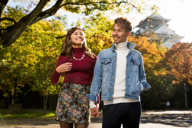 Japanese couple of lovers dating in Osaka