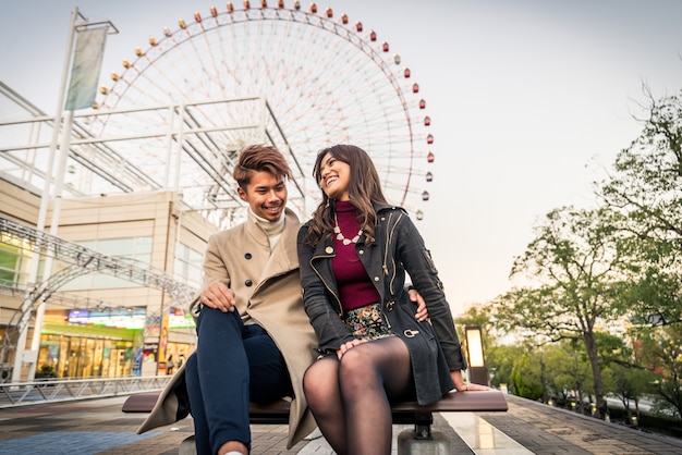 Japanese couple of lovers dating in Osaka