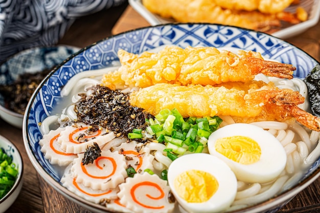 Japanese Cuisine Delicious tempura prawn udon noodles