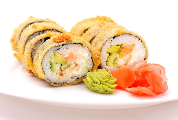 Japanese cuisine, hot roll  isolated on white