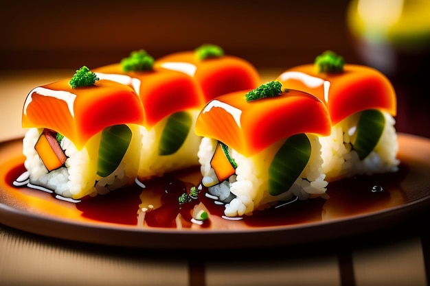 Japanese cuisine maki sushi with rice and vegetables