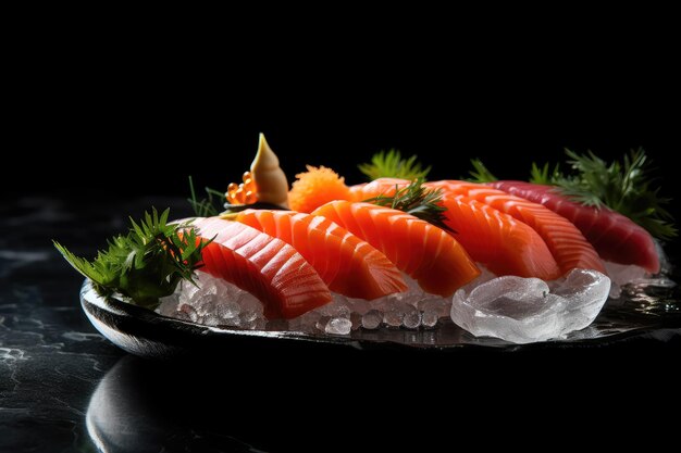 Japanese cuisine Platter of perfectly sliced sashimi AI generated