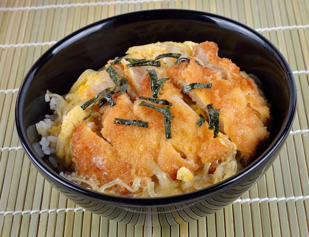 Japanese cuisine, pork cutlet and egg on rice (katsudon)