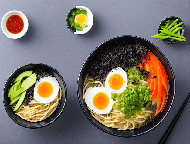 Japanese cuisine ramen with eggs spicy