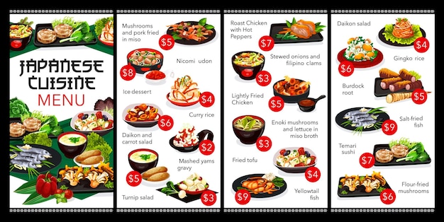 Japanese cuisine restaurant menu vector cover
