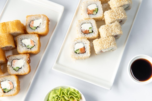 japanese cuisine several types of sushi rolls sushi banner