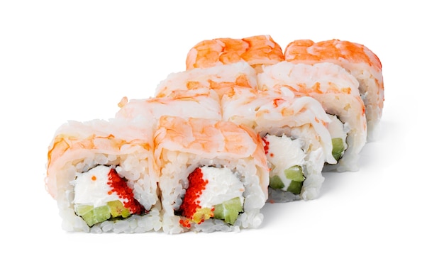 Japanese cuisine sushi roll on a white