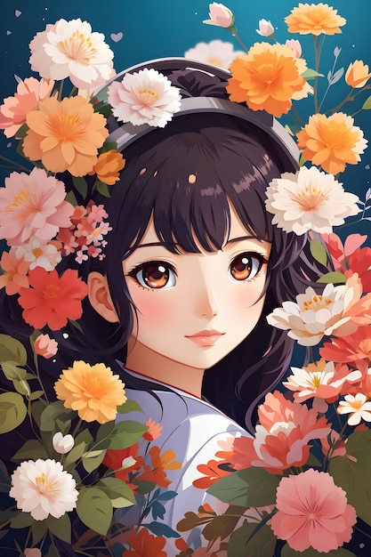 Japanese cute anime with flowers Japanese Anime Girl Anime Girl Japanese Anime AI Generative