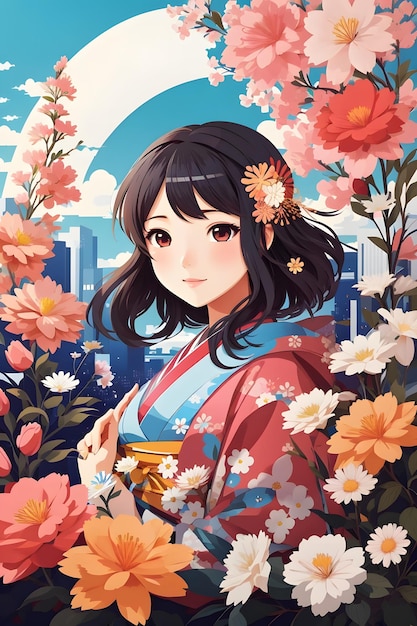 Japanese cute anime with flowers Japanese Anime Girl Anime Girl Japanese Anime AI Generative