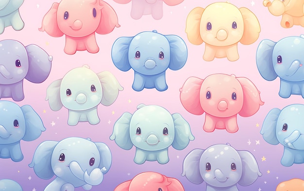 Japanese cute elephant repeated patterns anime art style with pastel colors