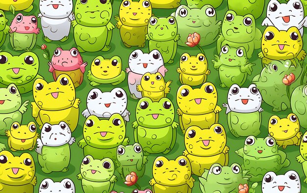Photo japanese cute frog repeated patterns anime art style with pastel colors