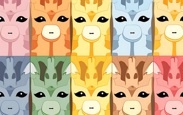 Japanese cute giraffe repeated patterns anime art style with pastel colors