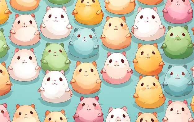 Photo japanese cute hamster repeated patterns anime art style with pastel colors