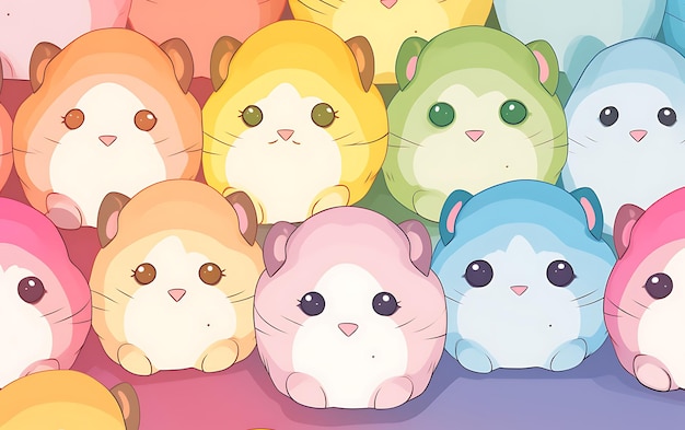 Japanese cute hamster repeated patterns anime art style with pastel colors