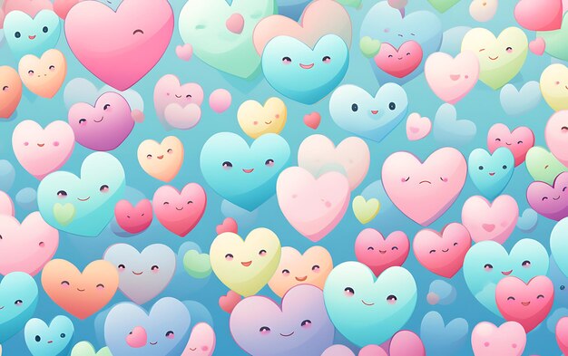 Japanese cute heart repeated patterns anime art style with pastel colors