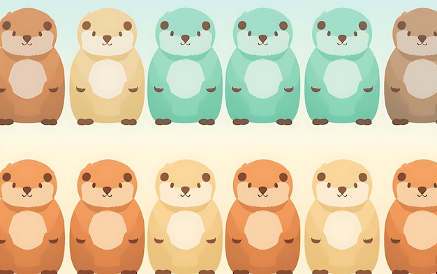 Japanese cute marmot repeated patterns anime art style with pastel colors