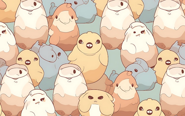 Japanese cute marmot repeated patterns anime art style with pastel colors