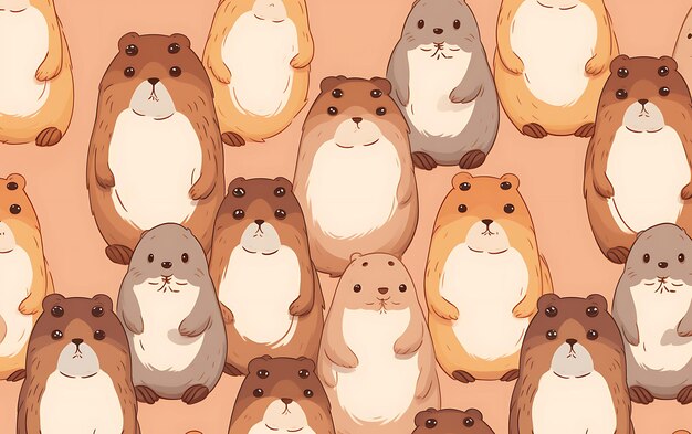 Photo japanese cute marmot repeated patterns anime art style with pastel colors