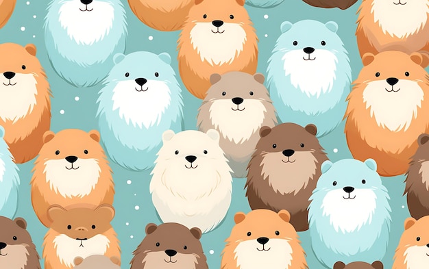 Photo japanese cute marmot repeated patterns anime art style with pastel colors